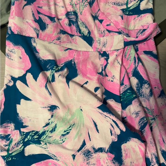 Lilly Pulitzer Pink and Blue romper with wrap around skirt - Picture 2 of 3